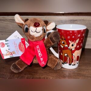 Super Cute 🥰 Rudolph the Red Nose Reindeer Plush in Mug Set by DanDee - NEW